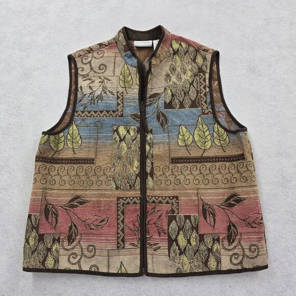 Alfred Dunner Jackets & Blazers - Alfred Dunner Tapestry Vest 12P Fall Leaves Full Zip Autumn Artsy Ombre Western